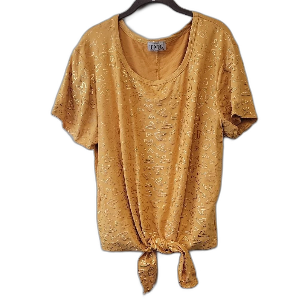 Tmg New York Tie Front Plus Short Sleeve Tee Yellow Gold Size 3X VTG 80S Vintage